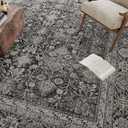 Vintage Area Rug 4x6 Black Entryway Office Washable Carpet Non Slip Bedroom Indoor Living Room Door Mat Low Pile Traditional Distressed Retro Accent Rug for Dining Room Bathroom Kitchen