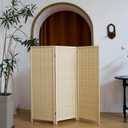 3 Panel Short Panel Divider Screen,3.95 FT Tall Bamboo Room Divider Folding Privacy Screen,Short Panel Divider Freestanding Room Divider for Room Seperation,Beige