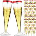 Zubebe 100 Pcs Plastic Champagne Flutes 4.5oz Classic Champagne Clear Plastic Cups Wedding Party Toasting Cocktail Cups Bulk Home Toasting Drinking Party(Red)