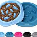 MateeyLife Small Slow Feeder Cat Bowls 2PCS, Anti-Choking Puzzle Cat Food Bowls, Anti-Slip Interactive Dog Feeding Slow Down Eating, Bloat Stop Maze Dishes Dog Feeder for Small Breeds 1 Cup (Light Blue & Dark Blue)