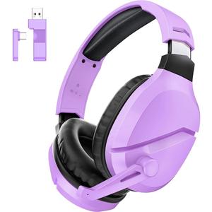 Wireless Gaming Headset with Noise Canceling Microphone for PS5, PC, PS4, 2.4G/Bluetooth Gaming Headphones with USB and Type-c Connector, Wired Mode for Controller (Purple)