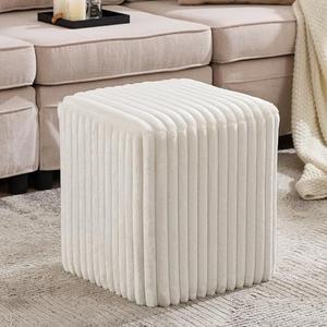 Amazon.com: YDcosyfy Modern Square Ottoman, Vertical Channel Tufted Foot Stool Ottoman, Velvet Upholstered Vanity Stool for Makeup, Bedroom, Living Room, White : Home & Kitchen