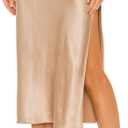 Womens Satin Silk High Waist Slit Midi Skirt Elastic Waistband Midi Skirts for Women (Medium, Champagne)