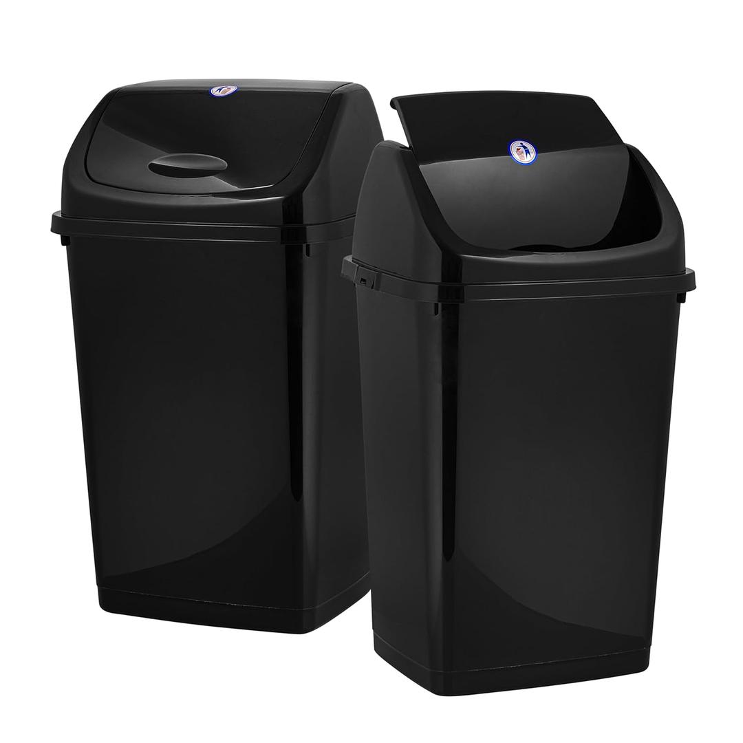 Superio Kitchen Trash Can 13 Gallon with Swing Lid, Plastic Garbage Can Outdoor and Indoor, Large 52 Qt Recycle Bin and Waste Basket for Home, Office, Garage, Patio, Restaurant (Black, 2 Pack)