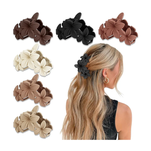 6PCS Flower Hair Clips for Women, Non-Slip Matte Hawaiian Plumeria Large Claws Clips with Strong Hold, Cute Beach Hair Accessories