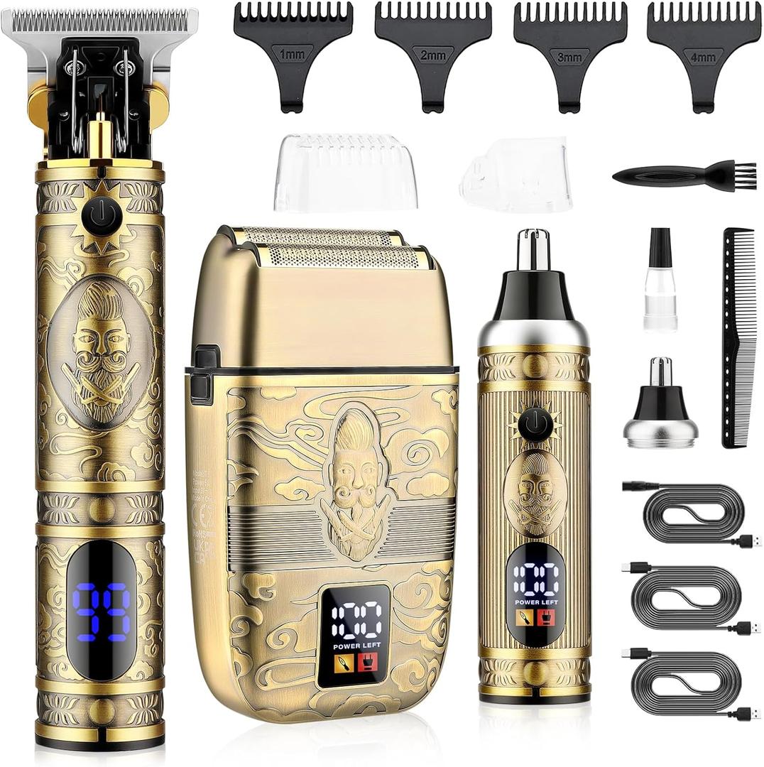 Saoilli Professional Hair Trimmer Hair Clippers for Men, Nose Hair Trimmer Men's Shaver Set,Cordless T-Blade Beard Trimmer Barber Clippers,Electric Foil Shavers Razor for Men Haircutting Kit