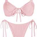 seamoly Bikini Sets for Women Ribbed Cutout Swimsuit Cheeky High Cut Side Tie Thong Bathing Suit Tie Back Swim Suits (Pink, M)