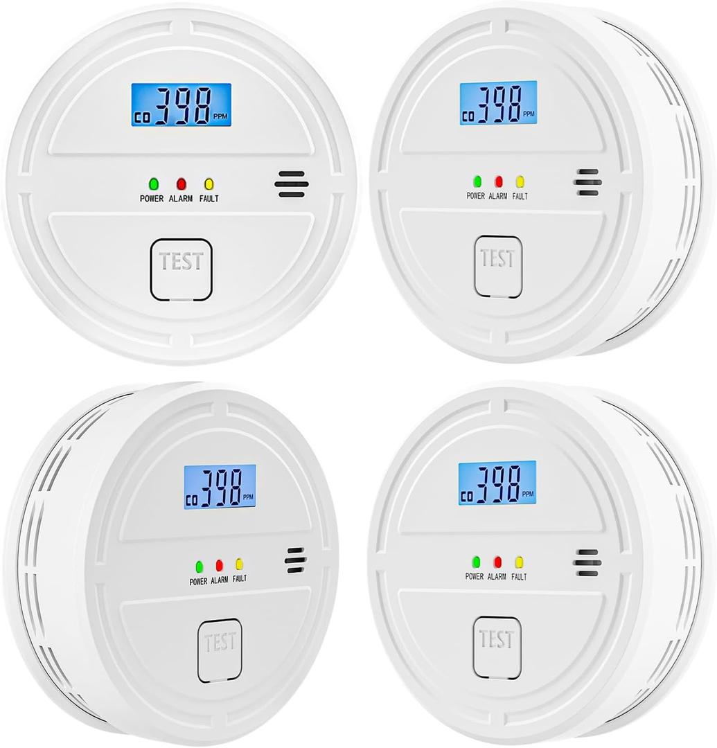 4 Packs Smoke & Carbon Monoxide Detector Battery Operated, 2-in-1 Smoke Detector Carbon Monoxide Detector Combo, Smoke Alarm with Digital Display for Home