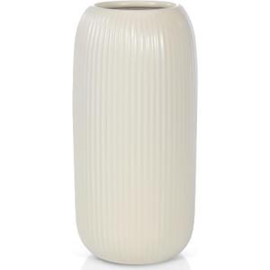 Flower Vases Modern White Vase Home Decor Ribbed Farmhouse Coffee Table Bookshelf Home Living Home Decor Vases(Beige)