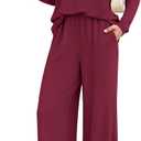 KIRUNDO Spring 2 Piece Lounge Sets for Women Long Sleeve Ribbed Knit Tops Wide Leg Pants Matching Travel Outfits Postpartum (X-Large, Burgundy)