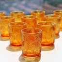 Woho 12Pcs Amber Votive Candle Holders, Glass Amber Candle Holder for Fall Wedding, Boho Tea Lights Candle Holder for Halloween Thanksgiving Centerpieces Table Decoration