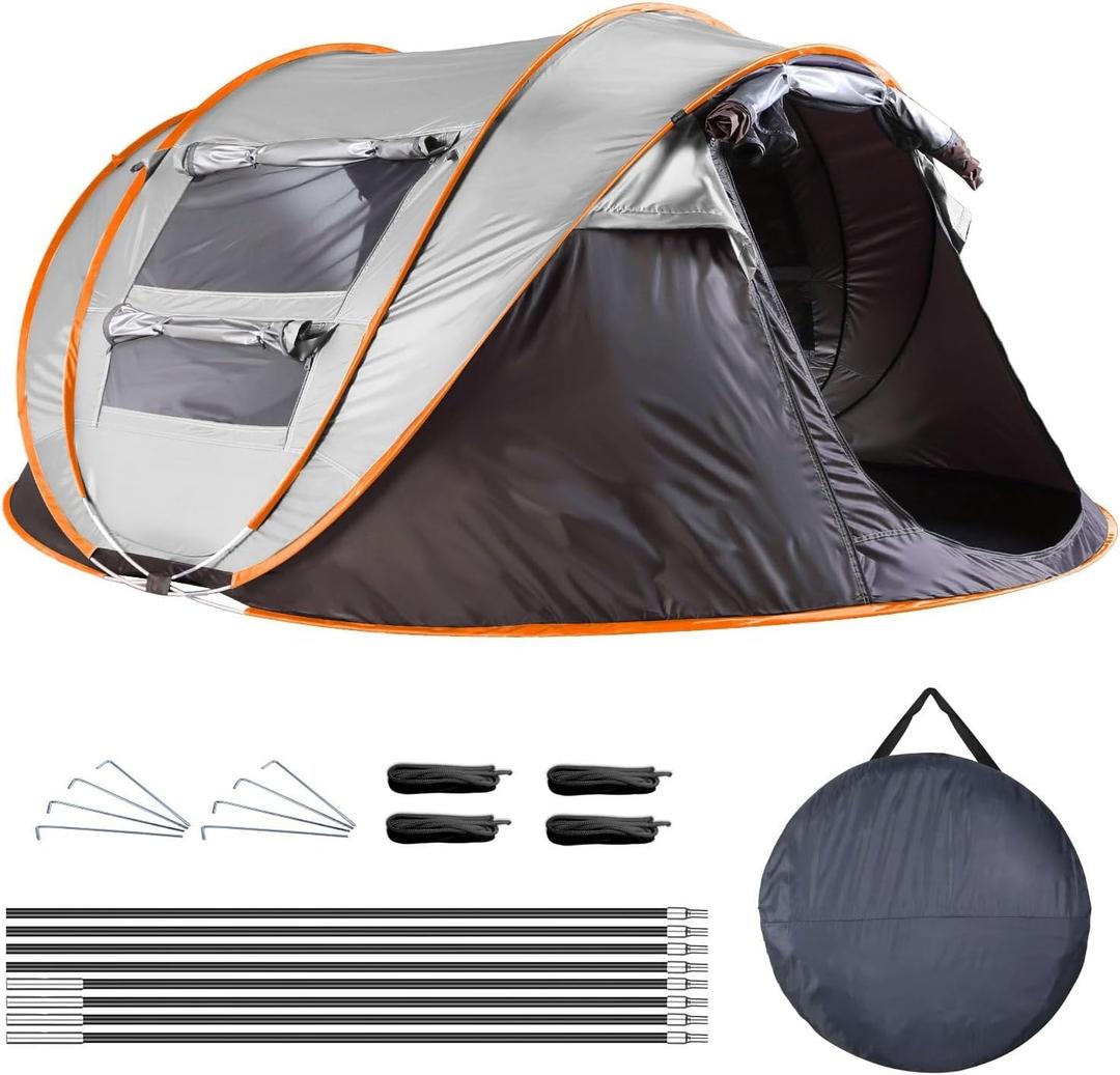 5-8 Person Pop Up Tent  Instant Setup Family Camping Tent, Waterproof with 4 Mosquito Net Windows & Carry Bag for Hiking, Festivals (9.06x6.79ft, Khaki)