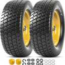 AR-PRO (2 Pack) 15x6.00-6 Flat Free Tire and Wheel, Solid Lawn Mower Front Tires with 3" Centered Hub, 3/4" & 5/8" Bearings & 1" Bushings, Compatible with John Deere Riding Mower Lawn Tractor (Yellow)