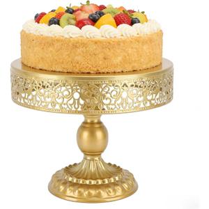 Dessert Stand, Iron Golden Cake Holder, Lace Design Round Treat Display, Dessert Holder Stand for Weddings, Parties, and Celebrations, Gold (iron 2)