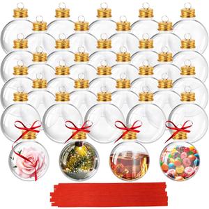Pack of 36 2.76 Inch Hanging Clears Plastic Fillable Ornament Balls, Removable Top Clears Hanging Ornaments Ball, Round Clears Ball Ornament for Christmas Tree Home Decoration Wedding Party