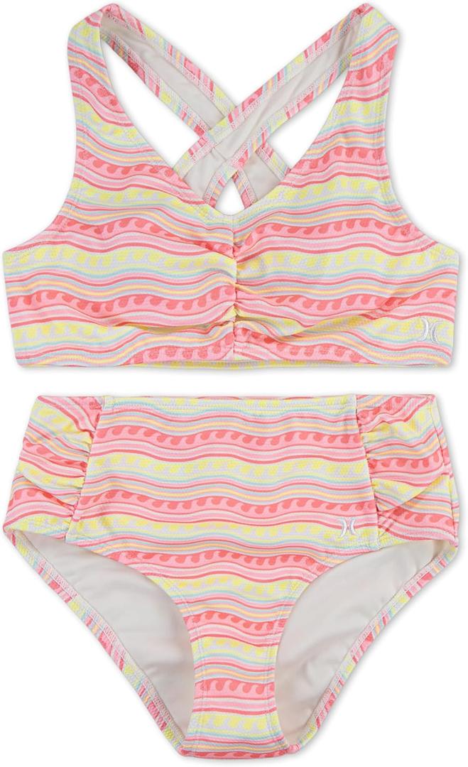 Hurley Girls Flounce Bikini 2-Piece Swimsuit (Pink Flamingo)