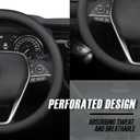 LKWLIKEI Nappa Premium Leather car Steering Wheel Cover, Non-Slip, Breathable, Universal 15 inches (Red Blue line)