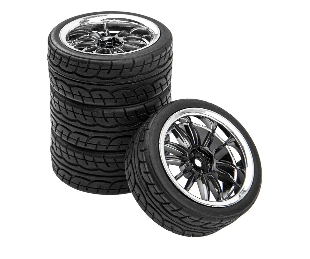 12-Spoke 12mm Hex Hub Wheel Rims & Rubber Tires Compatible with HSP Tamiya HPI Kyosho 1/10 On-Road Touring Car WLtoys 1/14 144001 Traxxas 1/16 Slash RC 1/18 A959B Buggy