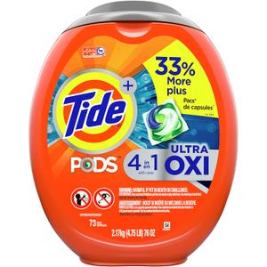 Tide PODS 4 in 1 Ultra Oxi Laundry Detergent Soap Pods, High Efficiency (HE), 73 Count