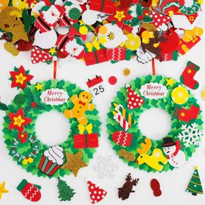 15 Sets DIY Christmas Foam Wreath Crafts Kits Decorations Self Adhesive Xmas Sticker Santa Holly Leaf for Kids Party Favors Fun Classroom Home Activities