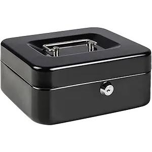 Medium Metal Cash Box with Key Lock Safe and Money Tray for Security,Money Saving Organizer, Parrency Large Money Box with Key Lockï¼Œ7 4/5" x 6 4/5" x 3 3/5"ï¼ŒBlack