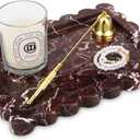 Scalloped Marble Decorative Tray,Luxury Natural Stone Bathroom Vanity Tray, Dresser Top Perfume Coffee Home Kitchen Toilet Sink Tray, Key Trinket Ring (Rosso Lepanto, 10.8 * 8)