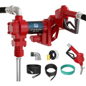 Handor 12V 25 GPM Fuel Transfer Pump with Discharge Hose & Manual Nozzle for Oil Fuel Diesel Biodiesel Ethanol Methanol Blends Kerosene Gasoline