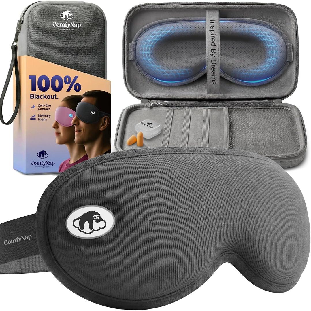 Eye Mask for Sleep with Ultimate Travel Case & Ear Plugs - DeepSpace Blackout Sleep Mask for Women Men, Side Sleeper Adjustable Eye Cover, Zero Eye Pressure, Memory Foam Eye Mask for Travel (Moon)