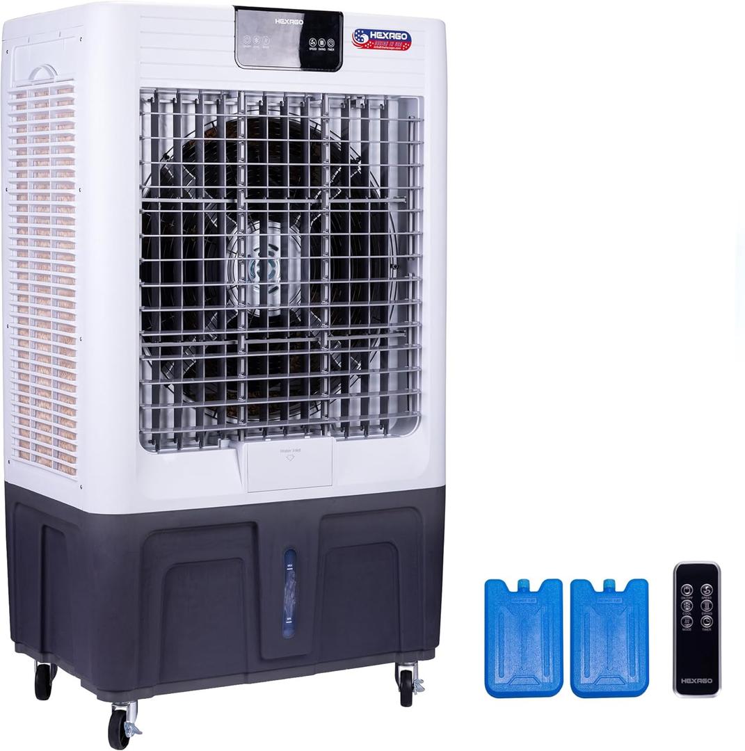 Hexago 10000 CFM Swamp Cooler, Evaporative Air Cooler with 3 Speeds, 29 Gal Tank, Remote & Timer, Water Shortage Alert, 9 FT CordFor Indoor/Outdoor/Patio/Garage, ETL Listed