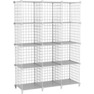 12-Cube Storage Organizer, Metal Wire Cube Shelving Unit, 11.8" L x 11.8" W x 11.8" H, Modular Grid Bookshelf for Closet, Bedroom, Office, White ATTJL12W