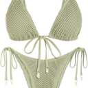 ZAFUL Women Triangle String Two Piece Bikini Fishnet Mesh Tie Shell Decor Tanga 2 Piece Swimsuit (Large, 1-light Green)