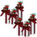 Soaoo 6 Pcs Christmas Table Decoration Wooden Gifts Box Christmas Table Centerpiece with Buffalo Plaid Bowknot Faux Present Wooden Blocks Rustic Tiered Tray Decor for Xmas Party(White)