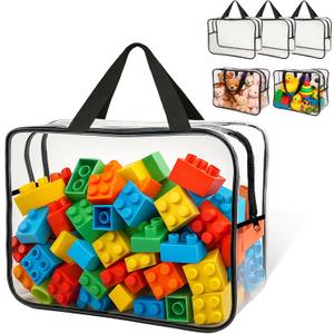 AiDwell Widened X-Large Toy Storage Bags 12.99 x 9.45 x 7.09 in 6 Packs Reusable Clear PVC Board with Zipper Travel Waterproof Organizer Bags Game Storage for Puzzles, Building Blocks, Board Game