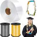 Candy Lei Poly Tubing, 2 Inch x 1000 ft Clear Graduation Candy Lei Making Kit with 2 Rolls 500 YD Ribbon, Clear Shipping Poly Tubing for DIY Graduation Wreaths Packing Snacks