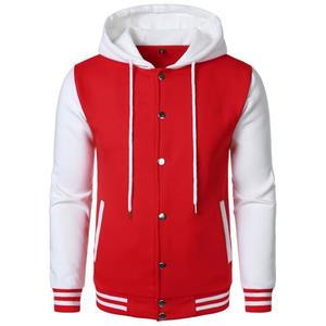 Hood Crew Hooded Varsity Bomber Jacket Cotton Blend Letterman Hoodie Baseball Jackets for Men Red L