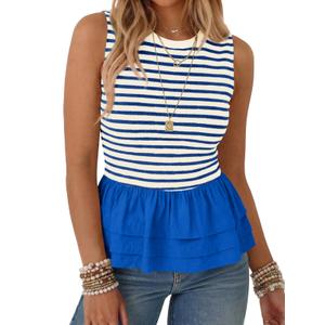 Tankaneo Womens Summer Striped Peplum Tank Tops Blue
