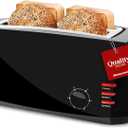 Elite Gourmet ECT4829B# Long Slot 4 Slice Toaster, Reheat 6 Toast Settings, Defrost, Cancel Functions, Built-in Warming Rack, Extra Wide Slots for Bagels Waffles, Black