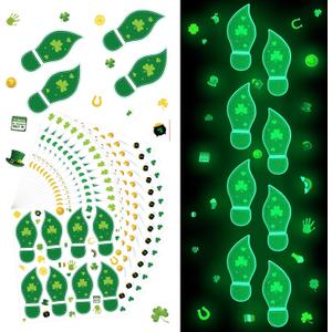 Gueevin 630 Pcs St Patricks Day Leprechaun Footprints Stickers Wall Decor 15 Sheet Leprechaun Footprints Clings Glow in The Dark Irish Festival Party Trap Decorations for Home Classroom Floor