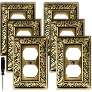 Antique Brass Duplex Outlet Cover Paisley Pattern Decorative Wall Plates for Electrical Outlet, Metal Switch Plates and Receptacle Cover for Kitchen Bathroom (1 Gang Duplex Outlet-2 Pack)