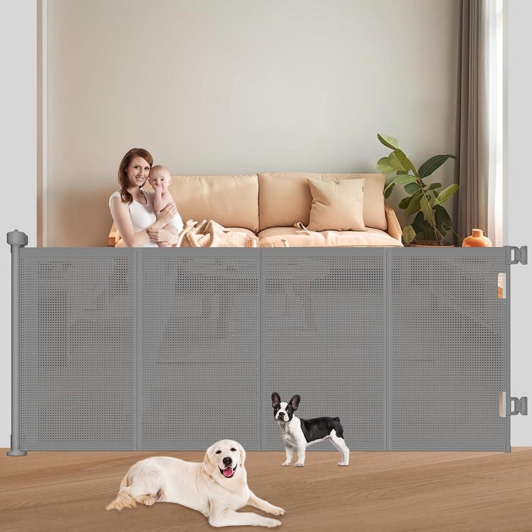 Upgrade 71" Retractable Baby Gates with Reinforced Strips, 41" Tall Retractable Gate Indoor for Baby and Pet, Outdoor Dog Gates for Stairs, Doorways, Hallways-Grey