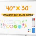 NEWBULIG White Board, 40" x 30" Magnetic Dry Erase Board for Wall with 1 Dry Eraser & 2 Multi-Color Markers & 4 Magnetic Pins, Silver Aluminum Frame for Office, Home, School