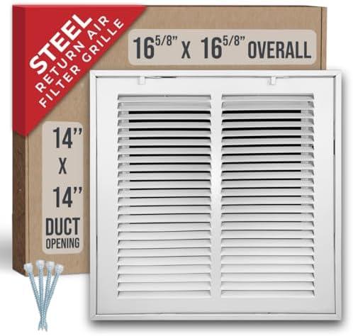 Handua 14"W x 14"H [Duct Opening Size] Steel Return Air Filter Grille (HD Series) Removable Door | for 1-inch Filters, Vent Cover Grill, White, Outer Dimensions: 16 5/8"W X 16 5/8"H for 14x14 Opening