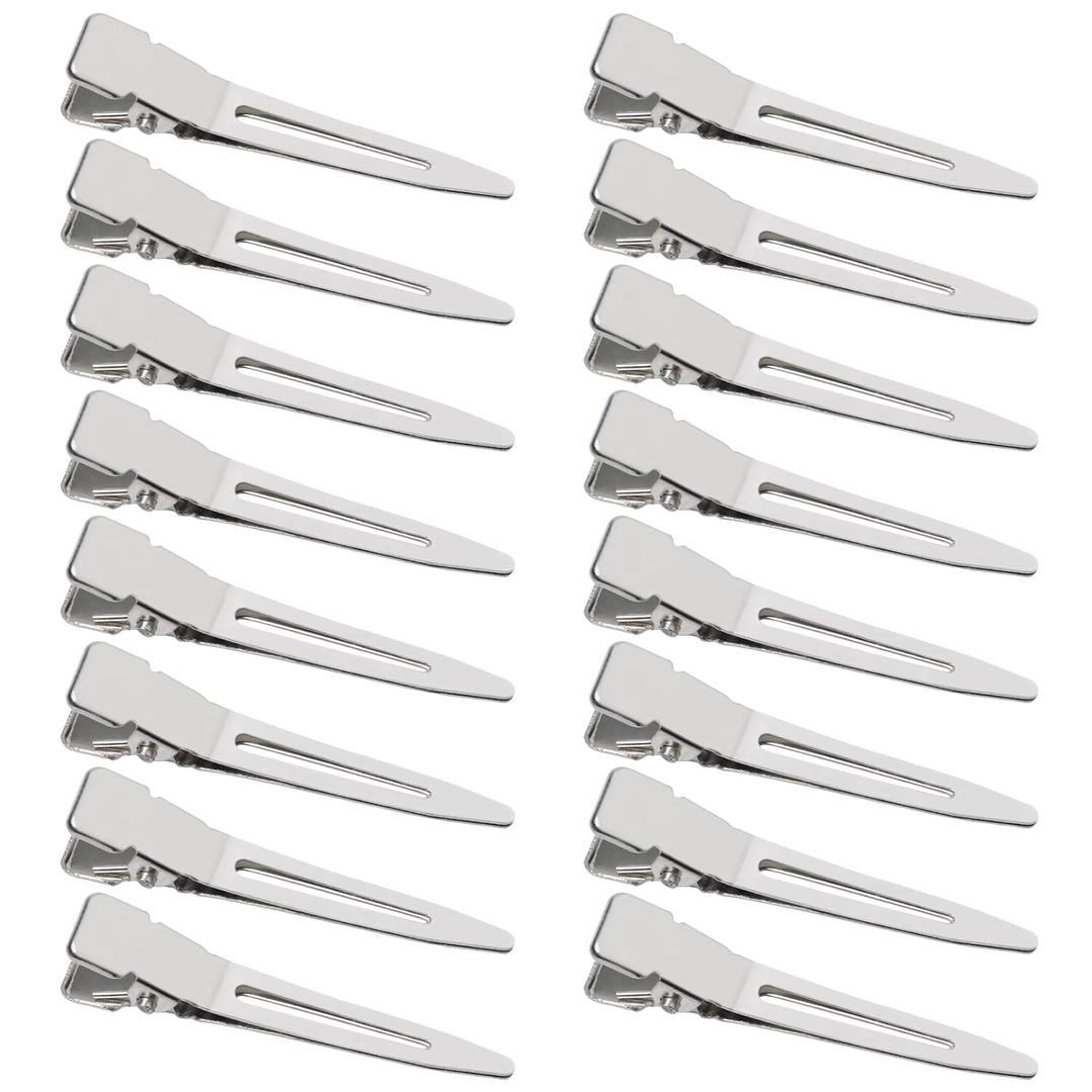 100 Pack 1.77 Inch Single Prong Pin Curl Duckbill Clips,Silver Setting Section Hair Clips Metal Alligator Clips for Hair Extensions