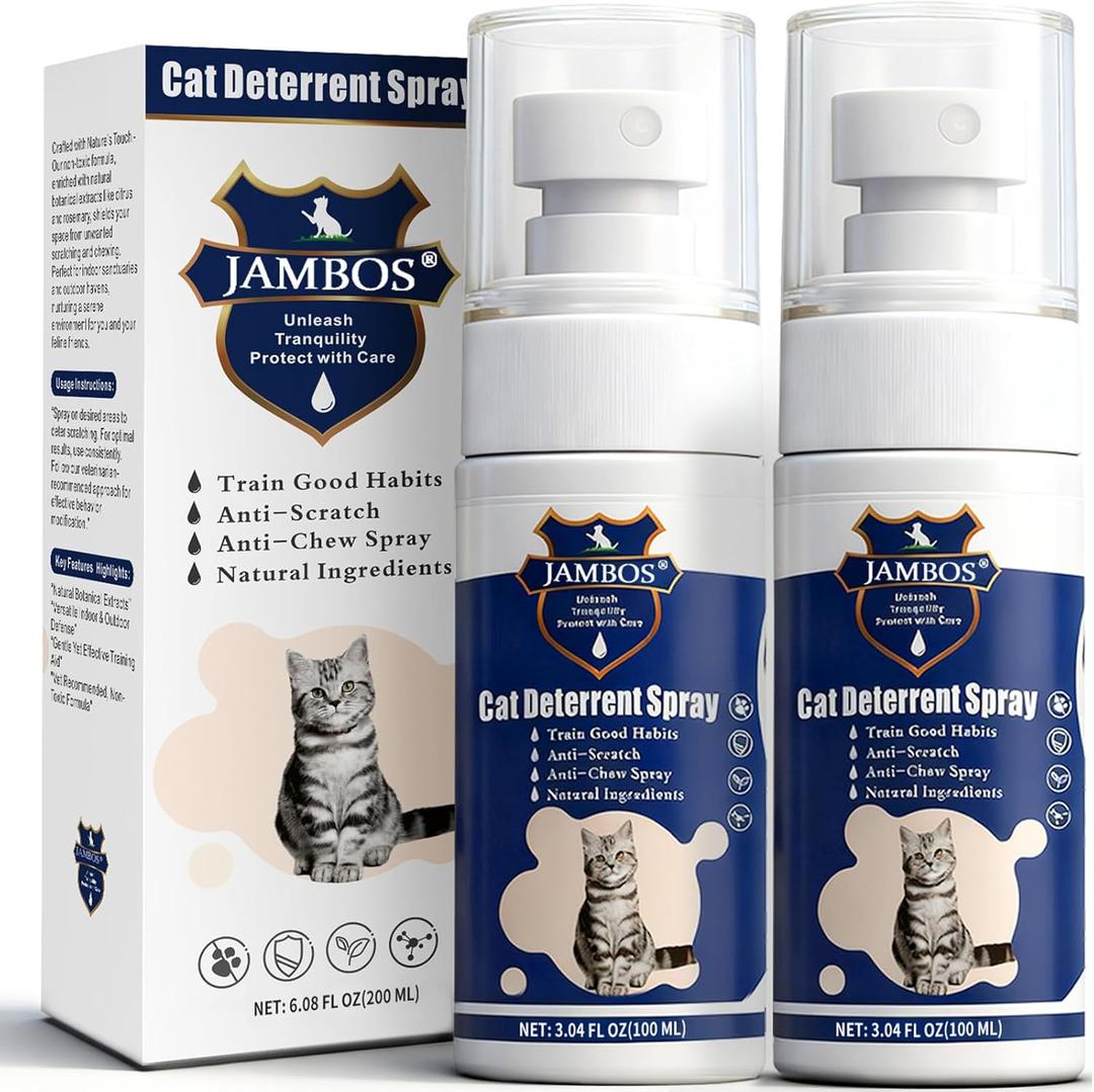 2 Bottles Cat Deterrent Spray Natural, Non-Toxic Anti-Scratch Spray for Cats & Kittens Indoor & Outdoor Pet Training Aid Furniture & Carpet Protector (Blue, M)