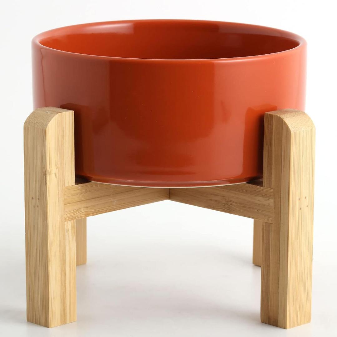 Petygooing Rust Red Elevated/Raised Ceramic Dog Bowl for Small Breeds, Dog Food Water Dish with Stand,Pet Feeding Bowl with Anti Slip Rubber for Cats and Small Dogs Puppy 13.5 OZ (5.1In / 1.7 Cups)