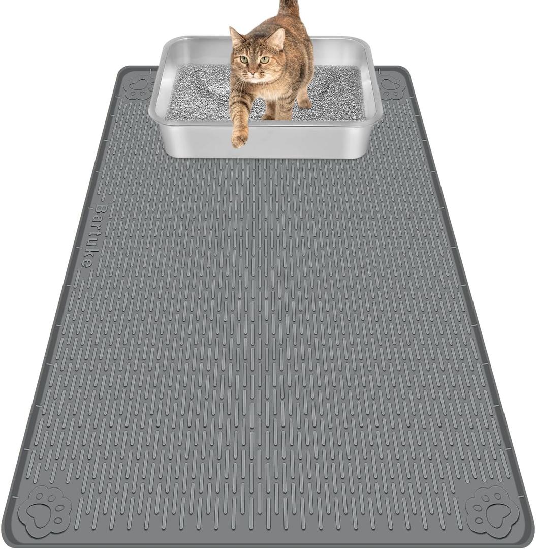 Cat Litter Mat, Extra Large 34" x 22" Silicone Mat Litter Trapping Mat for Scatter Control, Soft on Kitty Paws, Easy to Clean (Dark Grey)