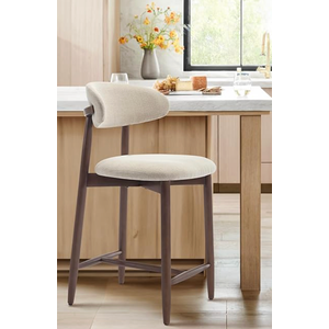 COLAMY Bar Stool, Counter Height Bar Stool, Upholstered Counter Stool with Wood Legs for Kitchen Island Dining Room Bar, Beige, 1 Stool