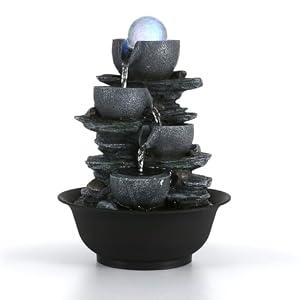 Dyna-Living Tabletop Water Fountain Indoor Waterfalls Fountains with Colored LED Light Decorative Tabletop Fountain with Automatic Pump, Desktop Indoor Water Fountains for Office Relaxing, 9"L x 5"W x 11"H
