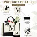 Personalized Canvas Tote Bag for Women Makeup Pouch Initial Beach Bag Removable Bottom Board for Travel Birthday