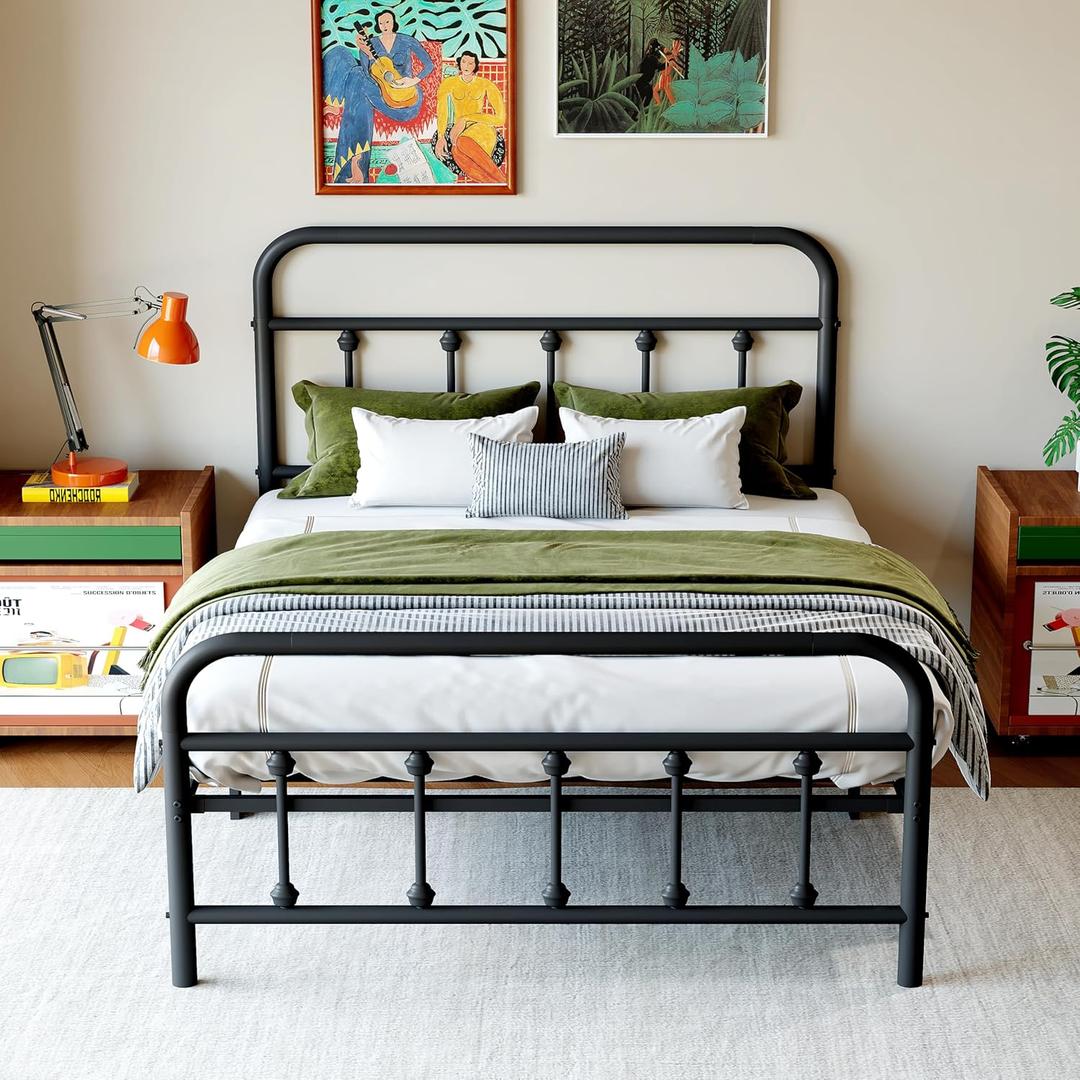 14 Inch Metal Bed Frame, Twin Size Bed Frame with Storage Space,Heavy Duty Sturdy Mattress Foundation,Easy Assembly,No Box Spring Needed, Black